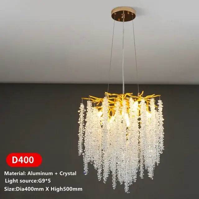 Luxury gold crystal tassel chandelier living room tree branch light
