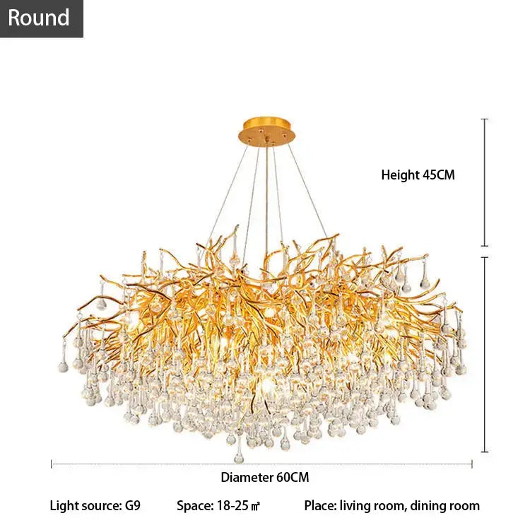 Luxury gold crystal tree branch chandelier for living room dining room