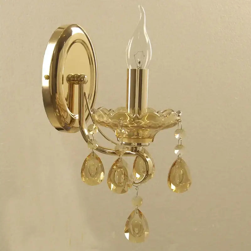 Luxury gold crystal wall sconce amber droplets bedroom light