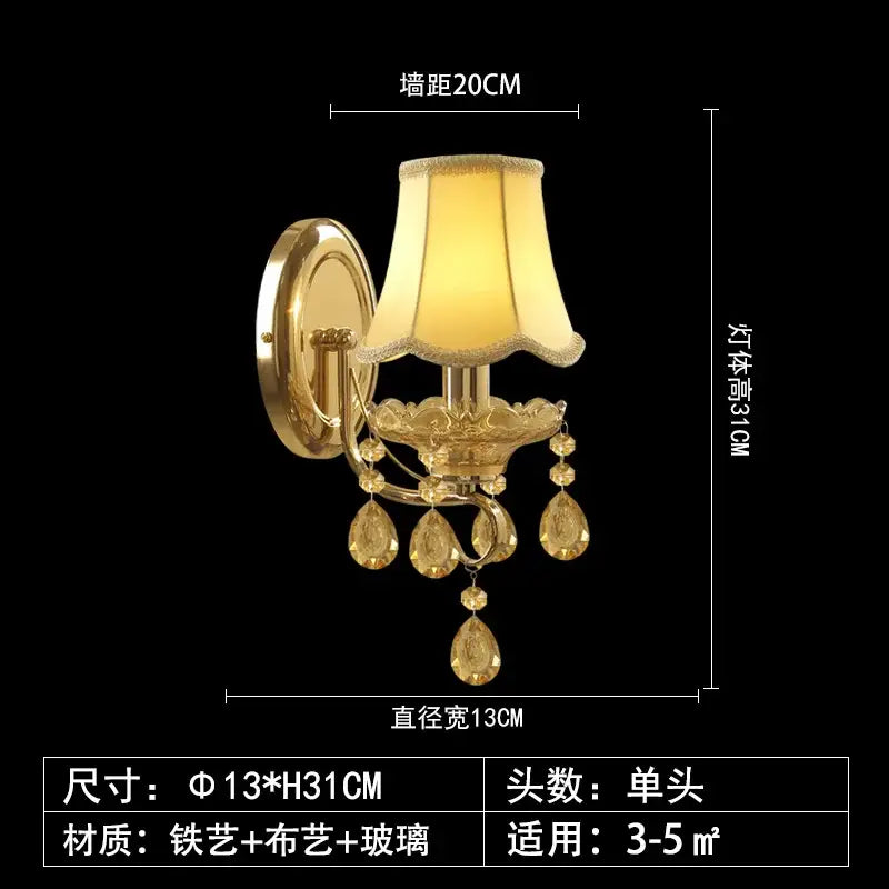 Luxury gold crystal wall sconce amber droplets bedroom light