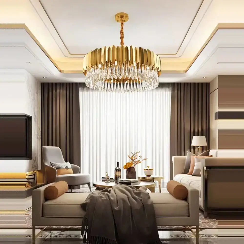 Luxury gold crystal water droplet pendant lights dining room fixture