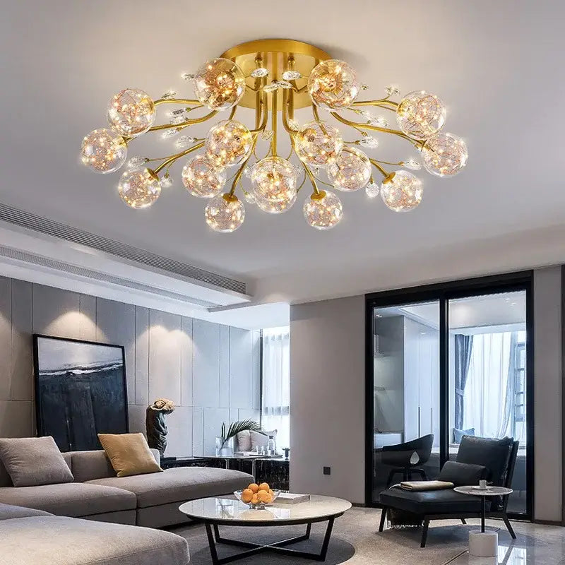 Luxury gold dendritic crystal ceiling lamp for dining room shades