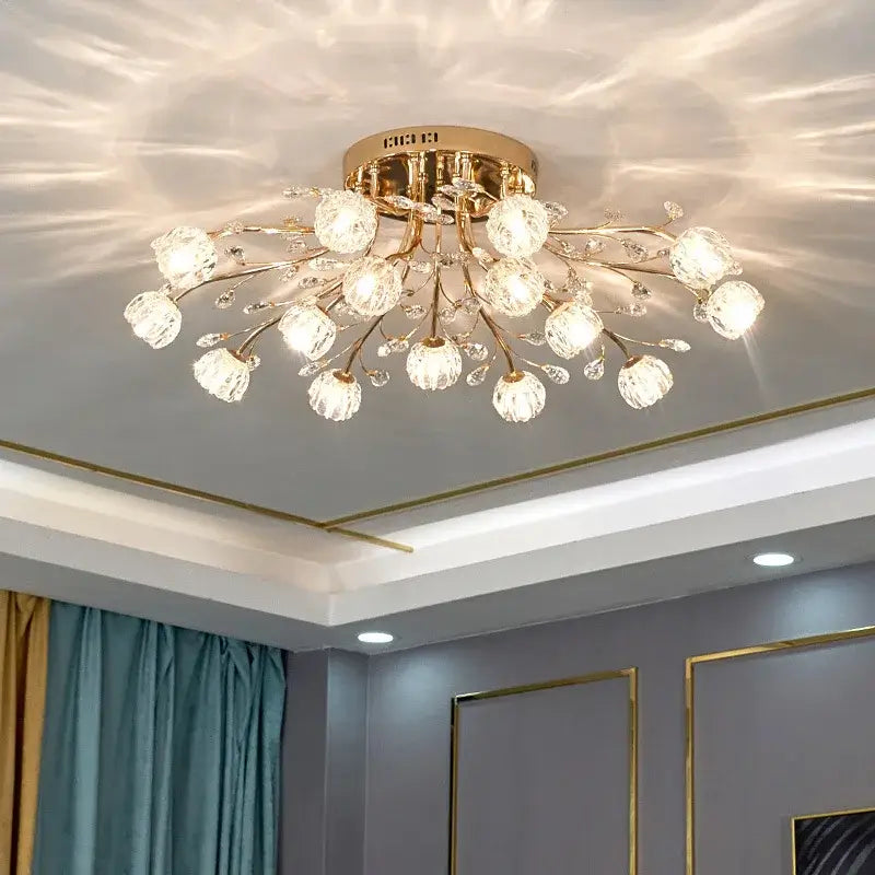 Luxury gold dendritic crystal ceiling lamp for dining room shades
