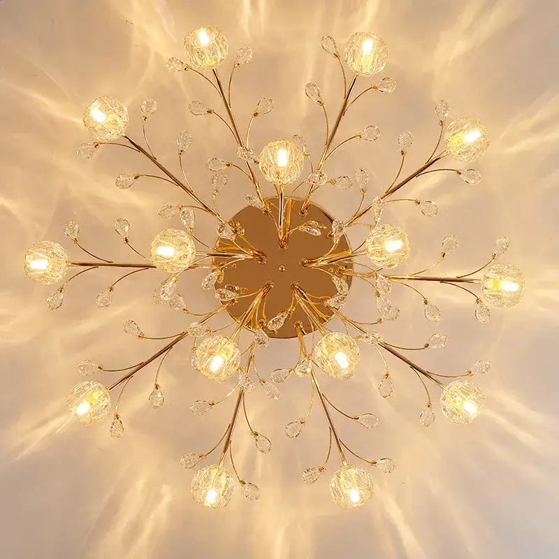 Luxury gold dendritic crystal ceiling lamp for dining room shades