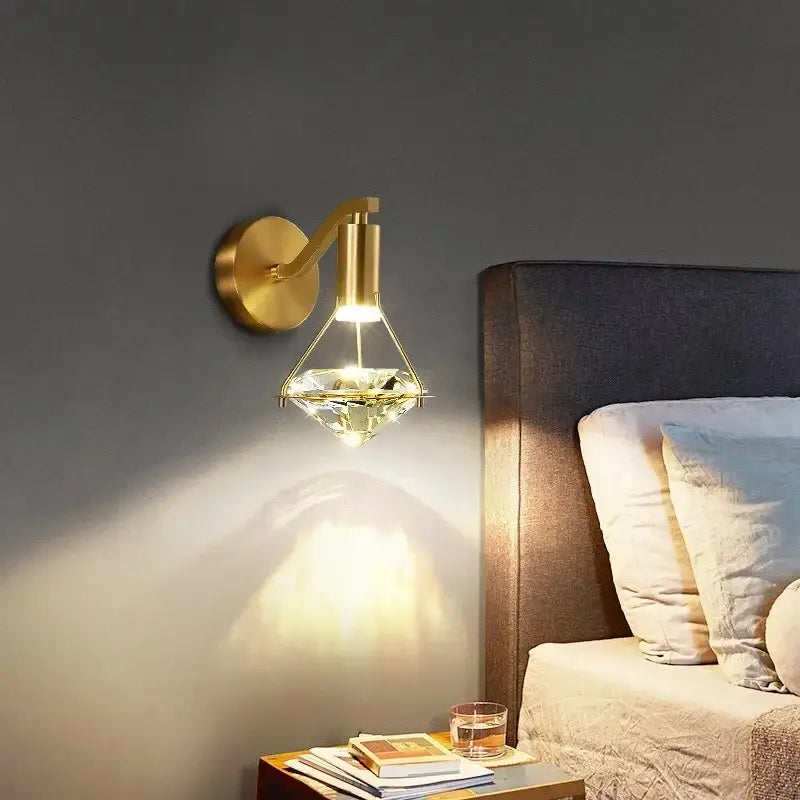 Luxury gold diamond crystal wall lamp for living room