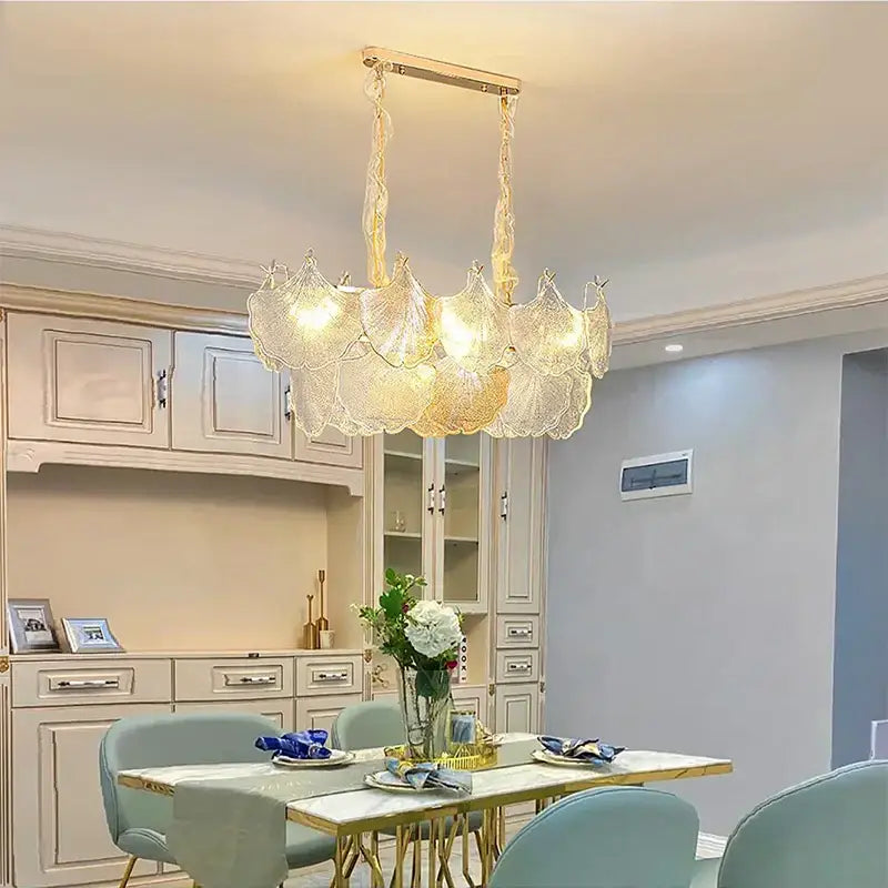 Luxury gold glass shell ceiling pendant light for bedroom