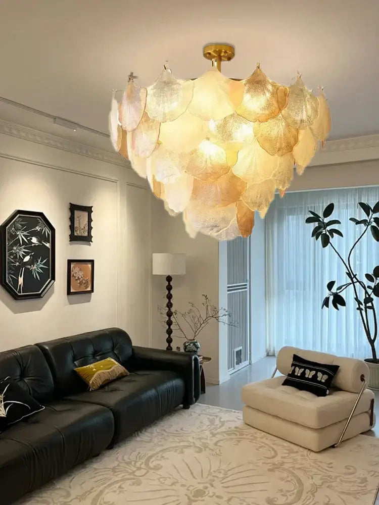 Luxury gold glass shell ceiling pendant light for bedroom