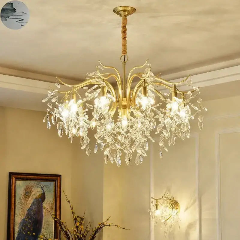 Luxury gold leaf decorbites crystal led chandelier living room light
