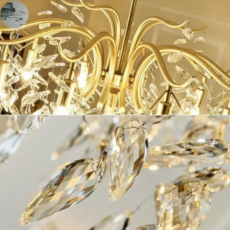 Luxury gold leaf decorbites crystal led chandelier living room light