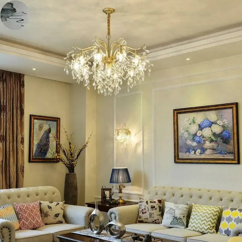 Luxury gold leaf decorbites crystal led chandelier living room light