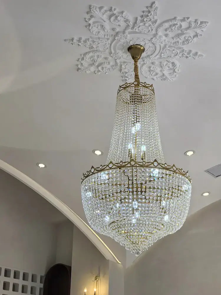 Luxury gold multi tier crystal led chandelier dining room
