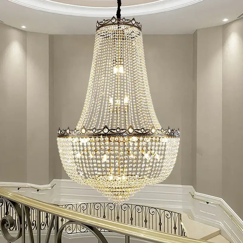 Luxury gold multi tier crystal led chandelier dining room