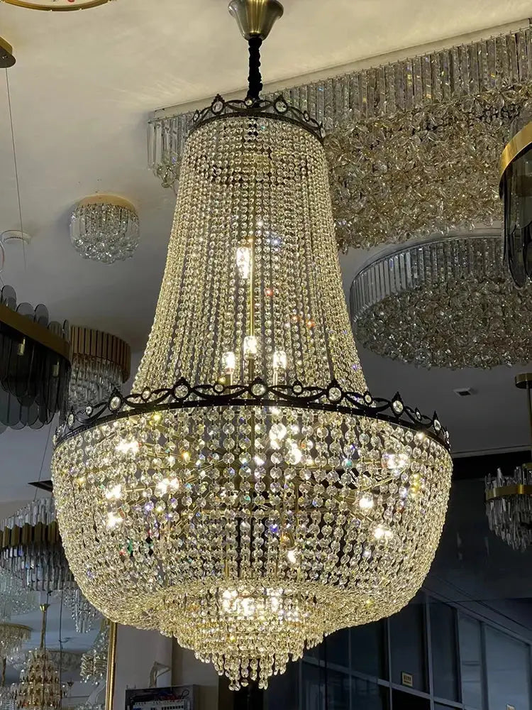 Luxury gold multi tier crystal led chandelier dining room