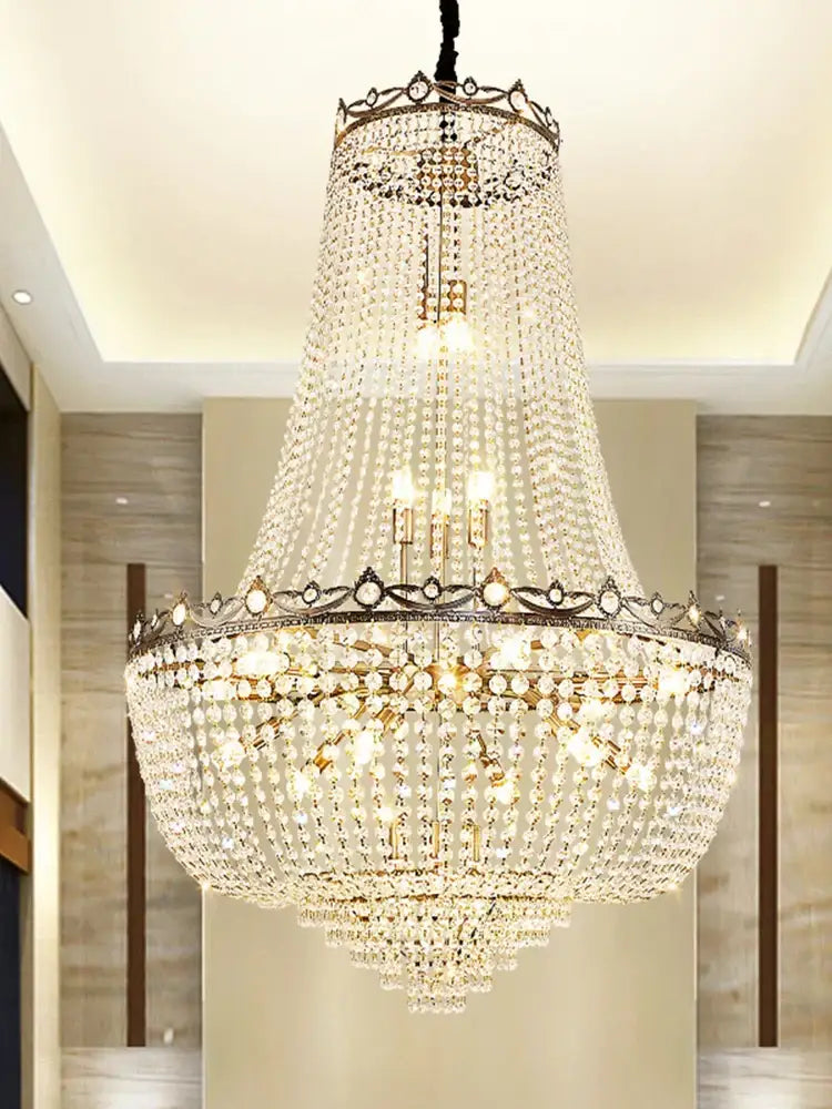 Luxury gold multi tier crystal led chandelier dining room