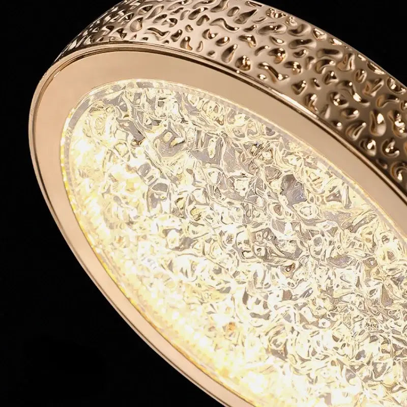 Luxury gold textured crystal ring pendant light for bedroom decor