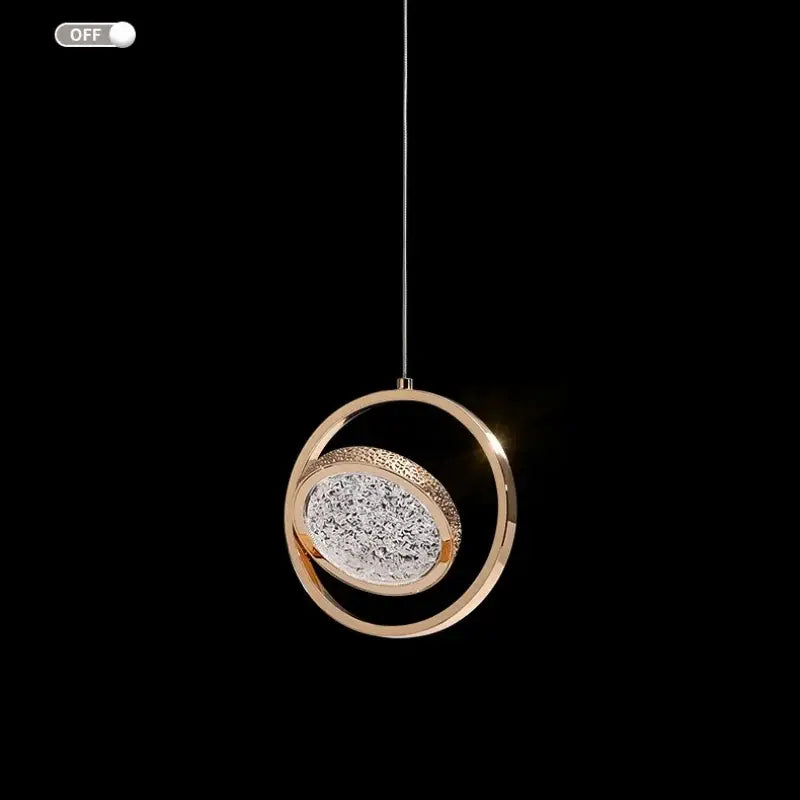 Luxury gold textured crystal ring pendant light for bedroom decor