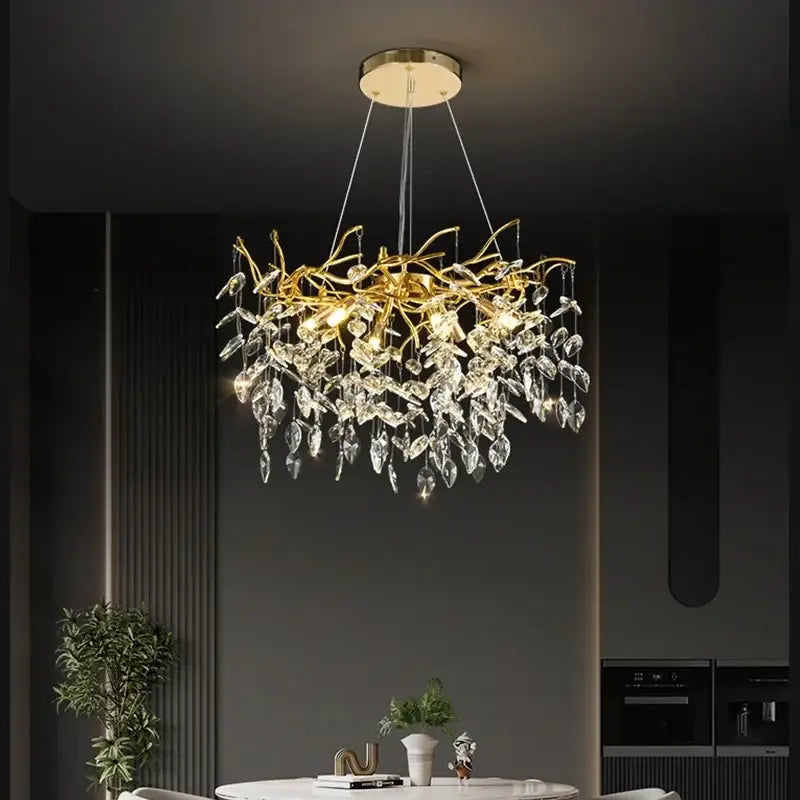 Luxury golden branch ceiling crystal chandelier dining room light