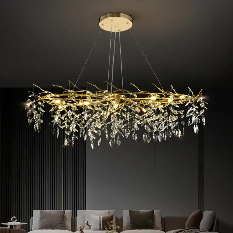 Luxury golden branch ceiling crystal chandelier dining room light