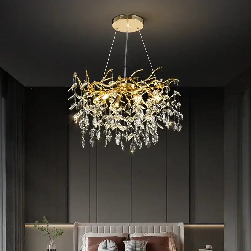 Luxury golden branch ceiling crystal chandelier dining room light