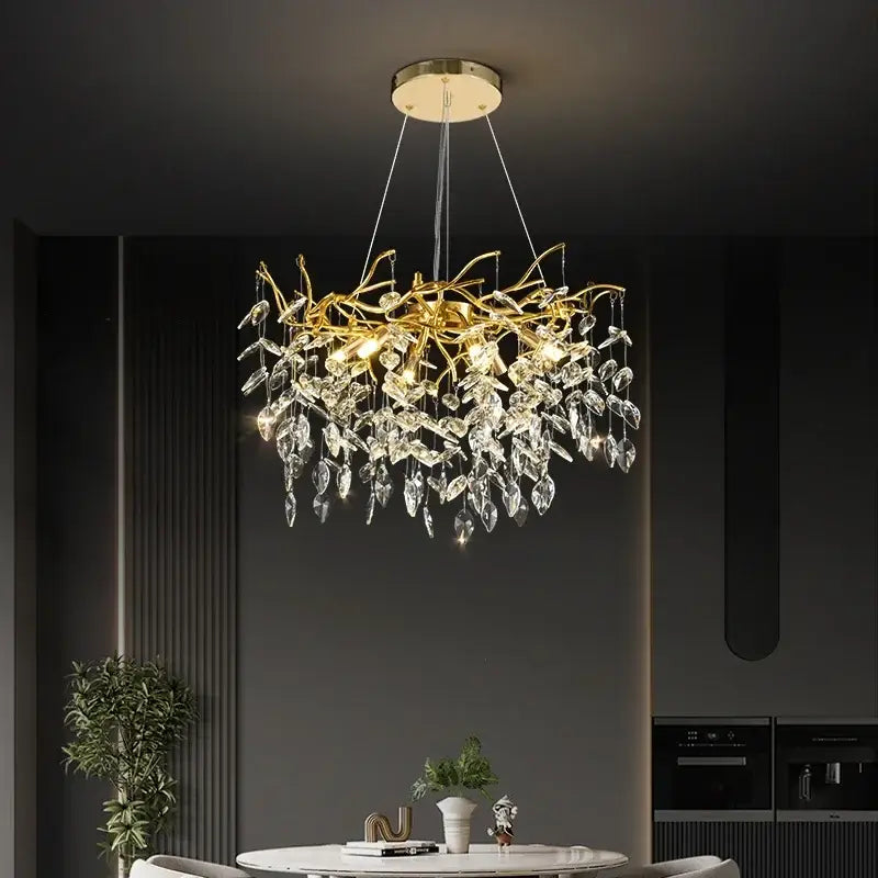 Luxury golden branch ceiling crystal chandelier dining room light