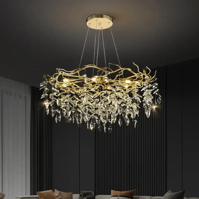 Luxury golden branch ceiling crystal chandelier dining room light