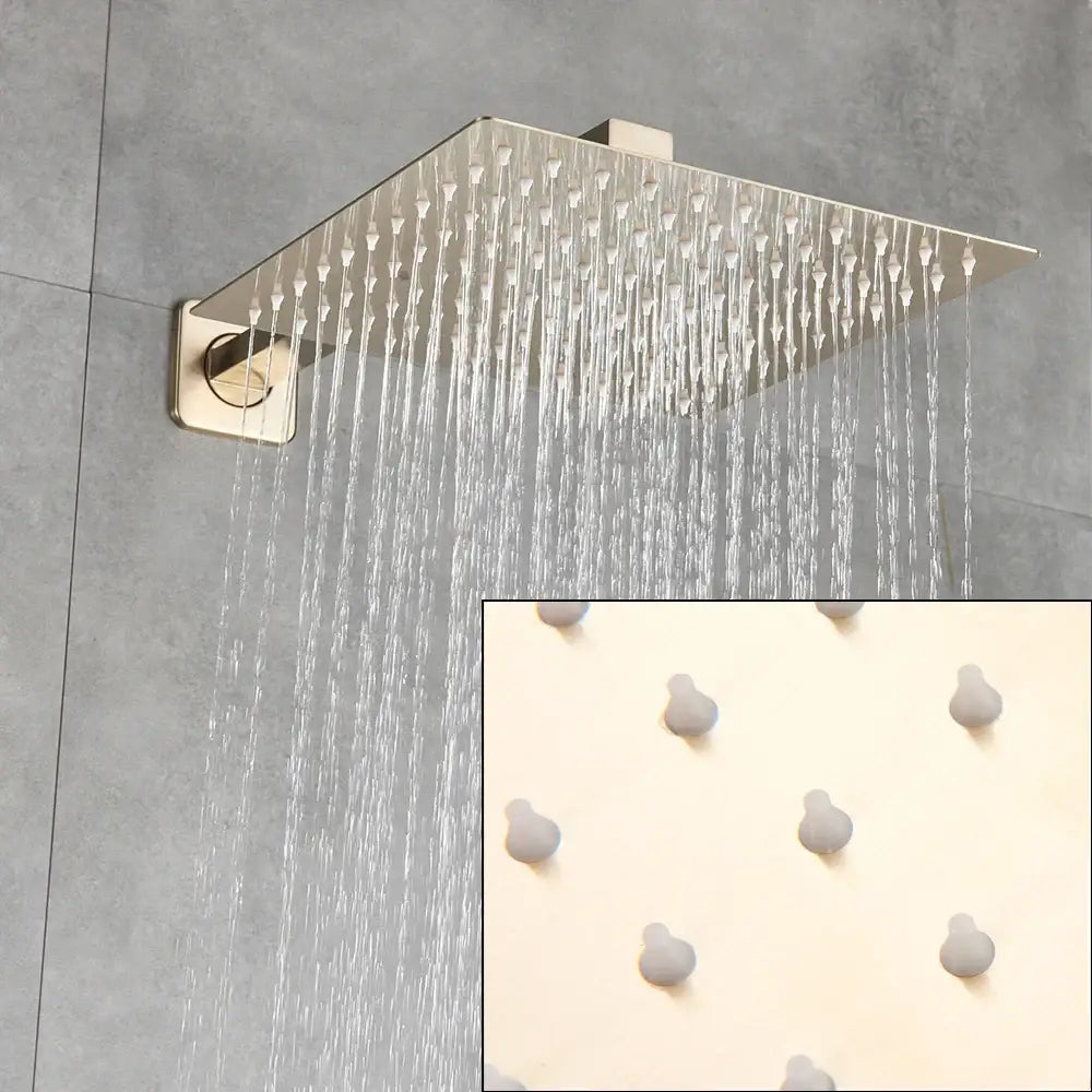 Luxury golden hammered rectangular shower faucet set bathroom rain tap