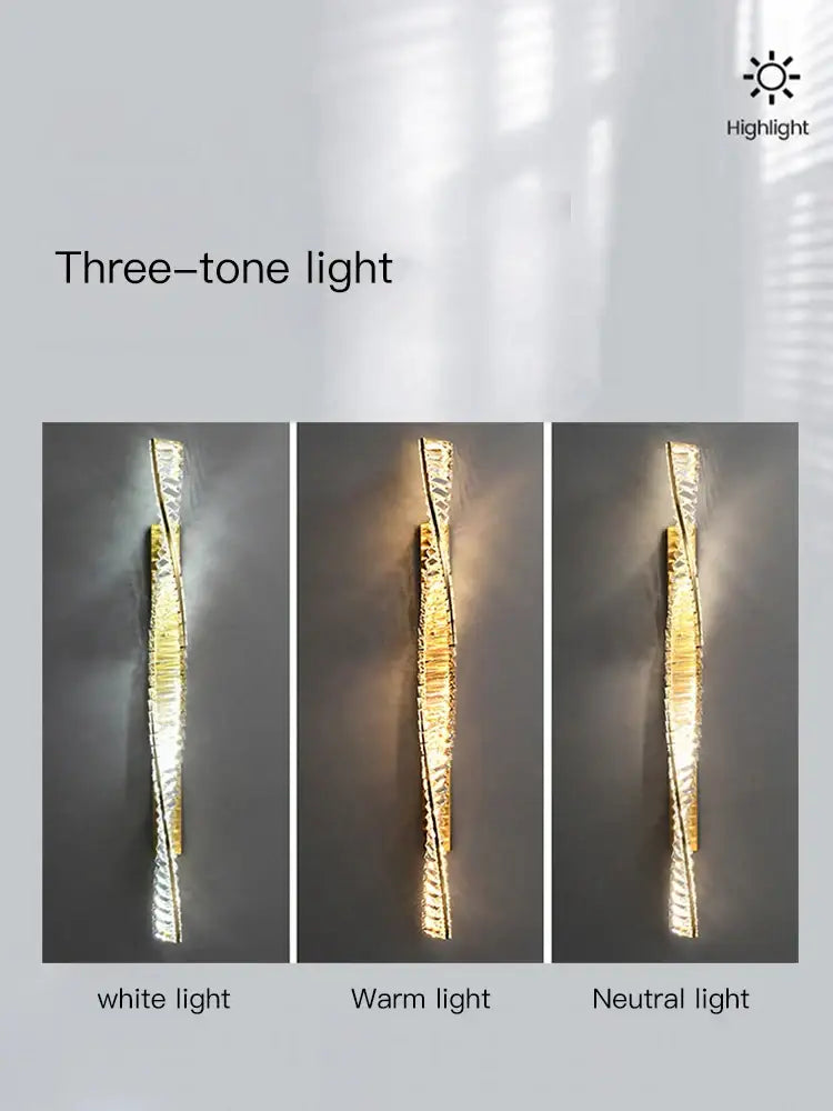 Luxury golden twisted crystal led wall sconce bedroom light