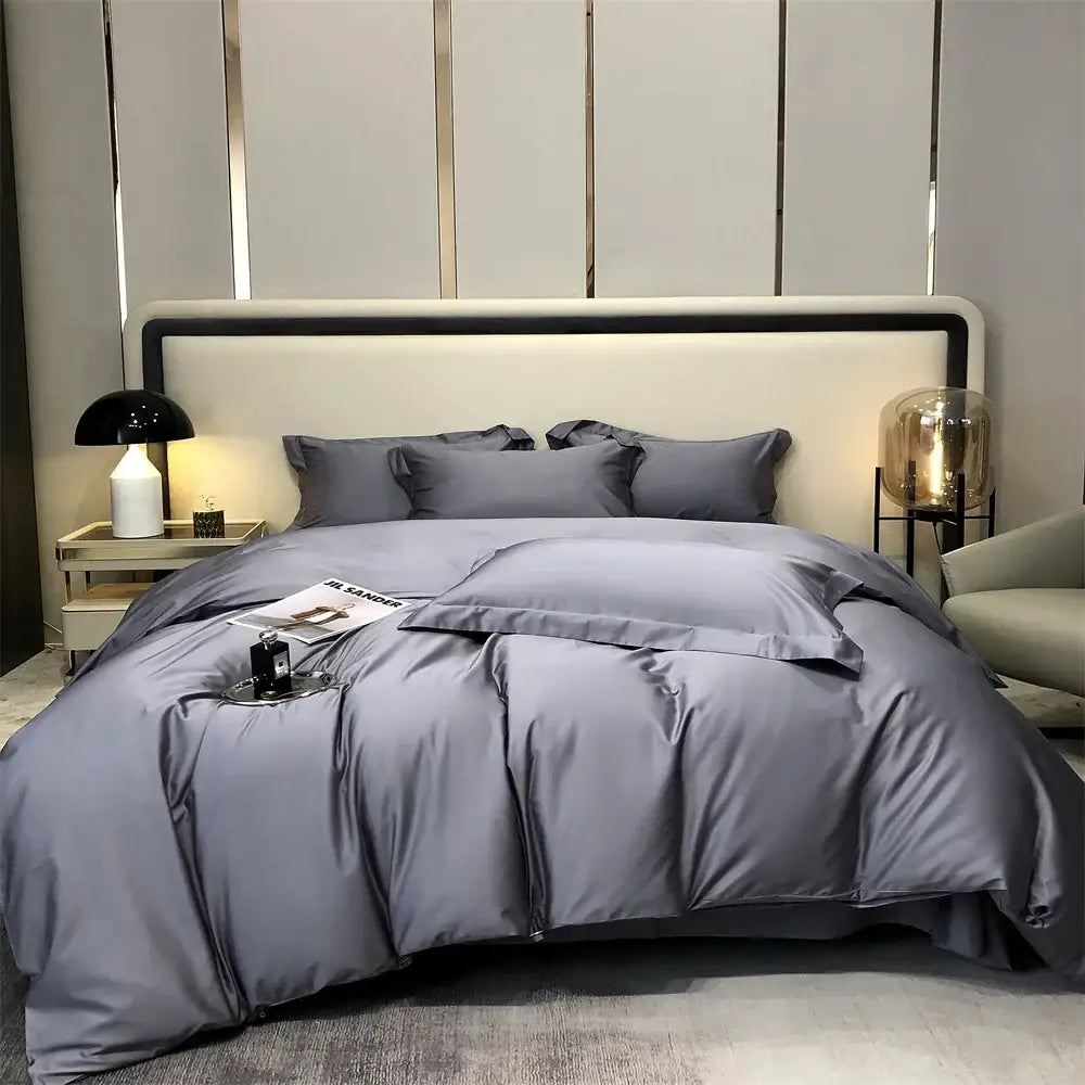 Luxury gray egyptian cotton bedding set bedroom satin four piece kit
