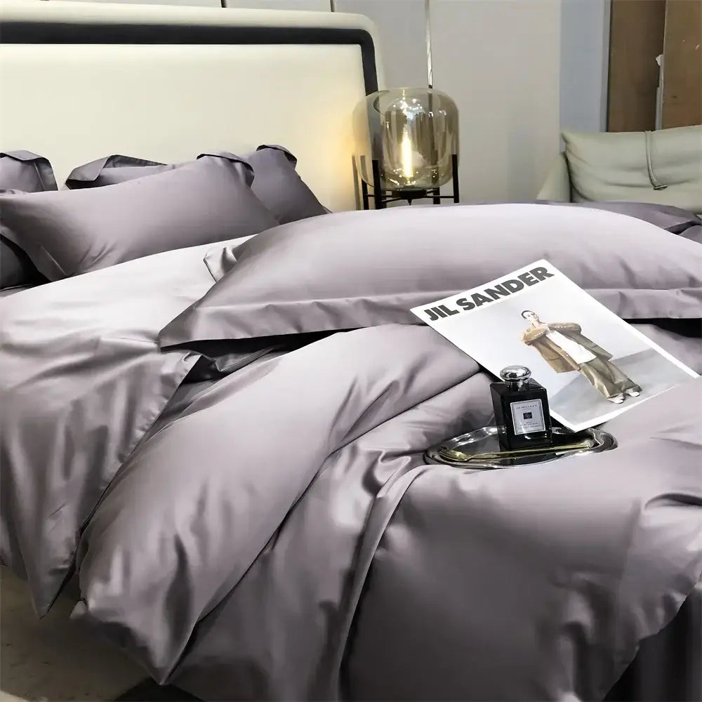 Luxury gray egyptian cotton bedding set bedroom satin four piece kit