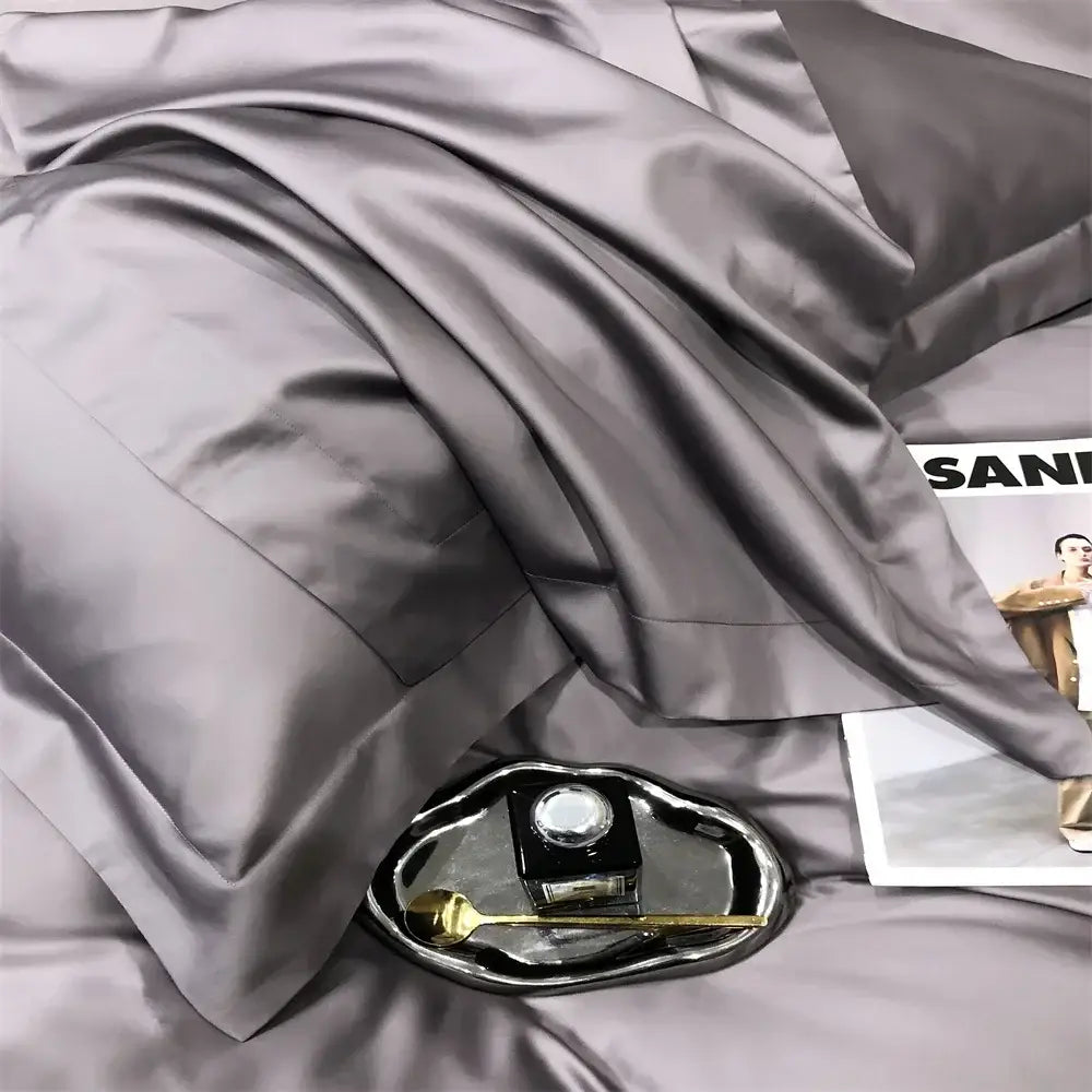 Luxury gray egyptian cotton bedding set bedroom satin four piece kit