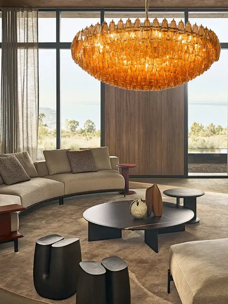 Luxury gray glass chandelier dining room smoked crystal light fixture