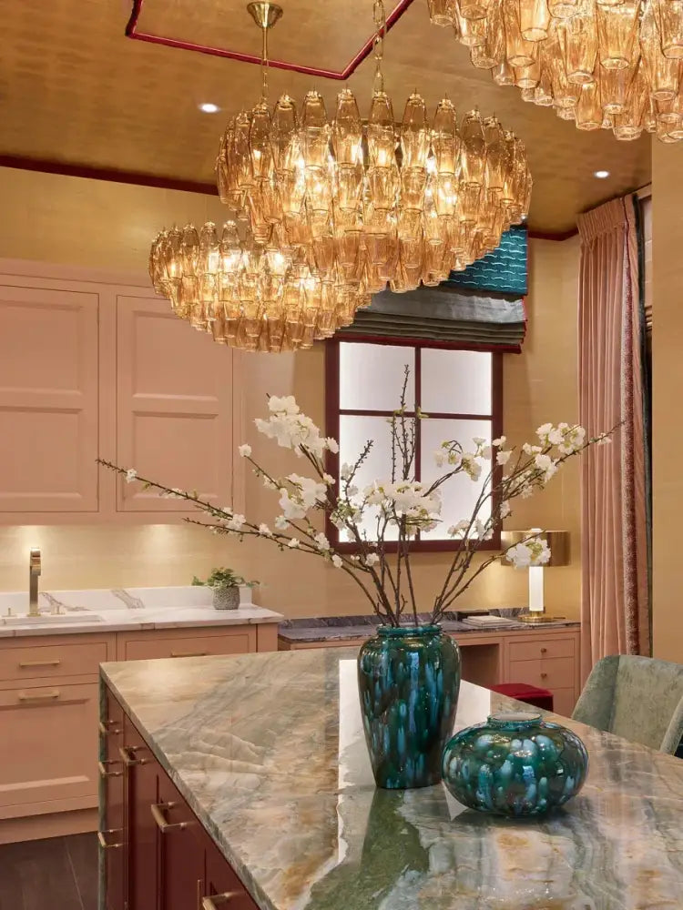 Luxury gray glass chandelier dining room smoked crystal light fixture