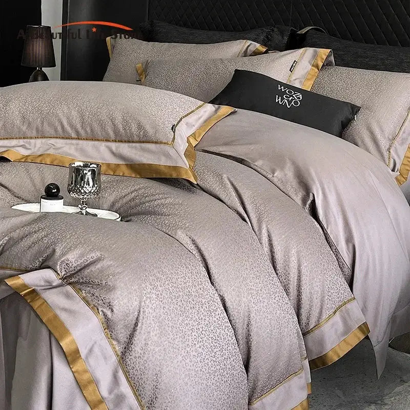 Luxury gray & gold egyptian cotton leopard bedding set bedroom