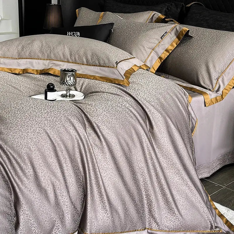 Luxury gray & gold egyptian cotton leopard bedding set bedroom