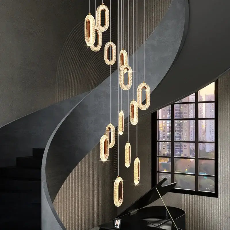 Luxury oval gold decorbites crystal rings chandelier staircase light