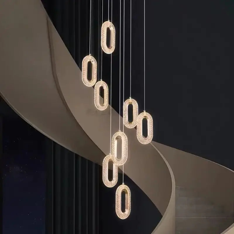 Luxury oval gold decorbites crystal rings chandelier staircase light