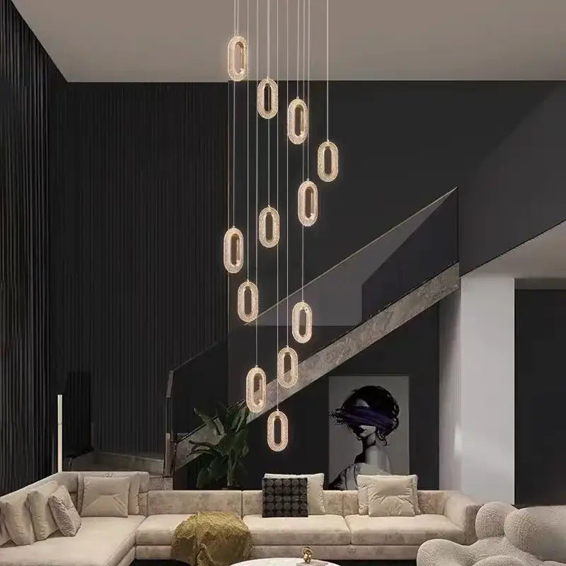 Luxury oval gold decorbites crystal rings chandelier staircase light