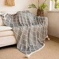 Luxury plaid knit sofa blanket bedroom throw with pom poms