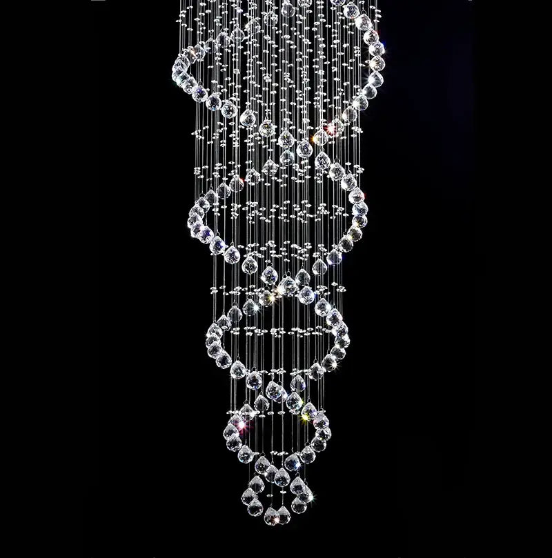 Luxury silver cascading crystal led chandelier staircase pendant light