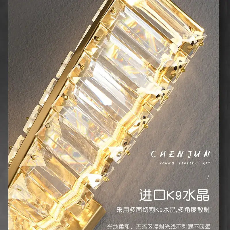 Luxury textured crystal gold wall lamp living room sconce