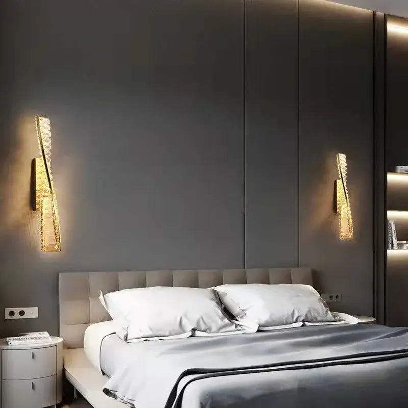 Luxury textured crystal gold wall lamp living room sconce