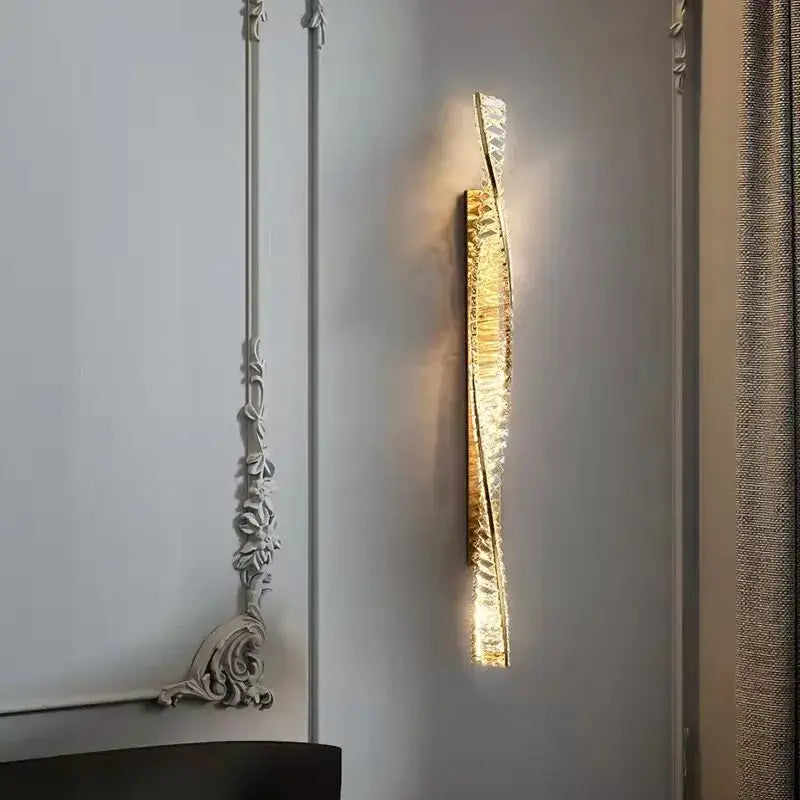 Luxury textured crystal gold wall lamp living room sconce