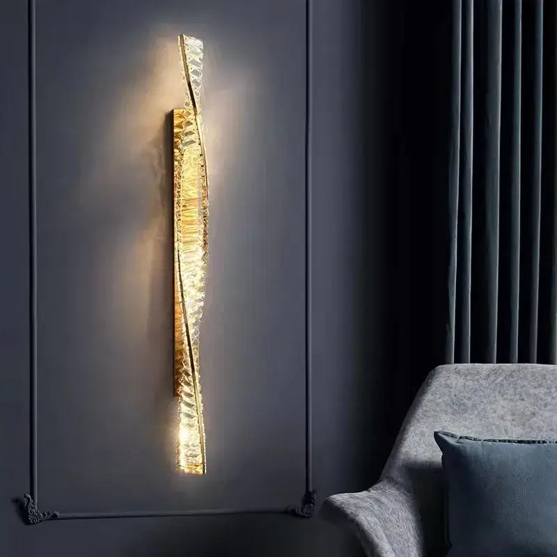 Luxury textured crystal gold wall lamp living room sconce