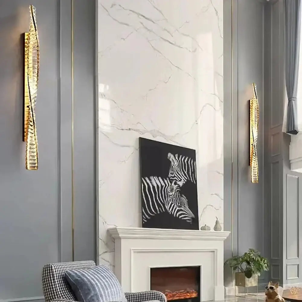 Luxury textured crystal gold wall lamp living room sconce