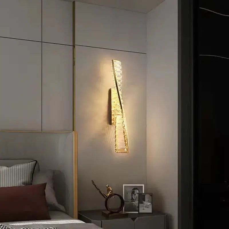 Luxury textured crystal gold wall lamp living room sconce