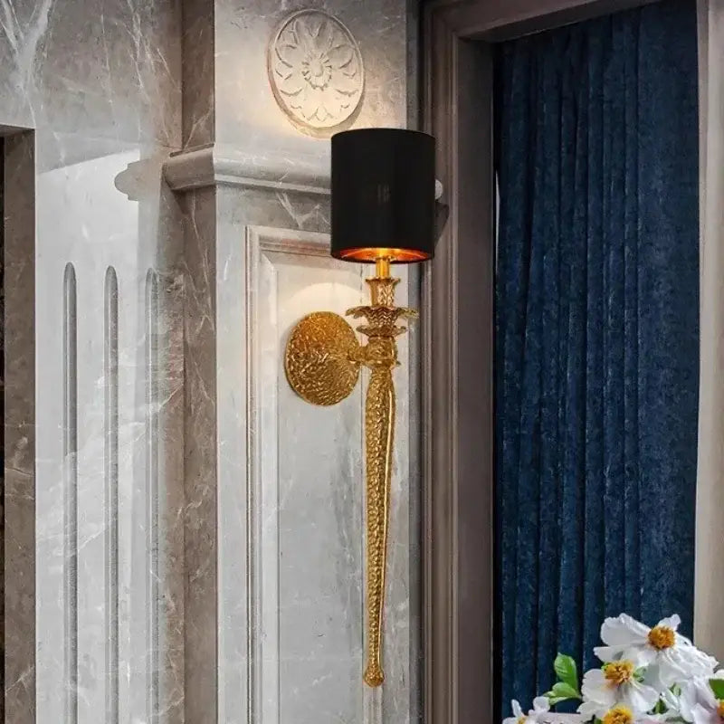 Luxury textured gold & black wall lamp bedroom sconce