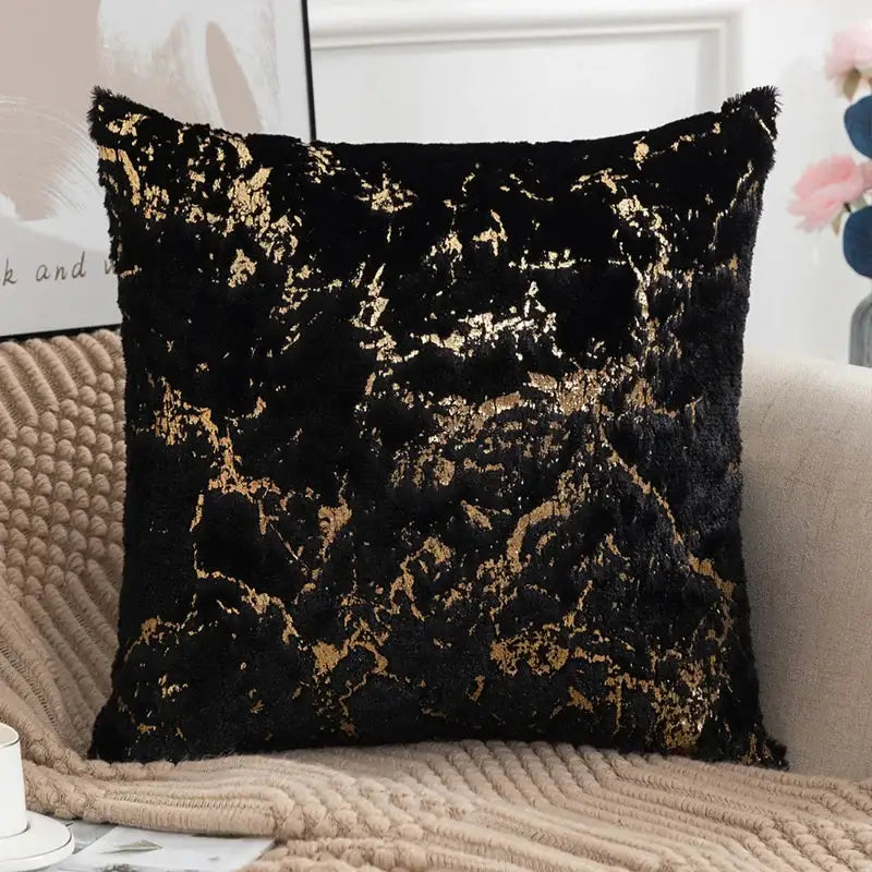 Luxury white & gold fur cushion cover bedroom pillow case