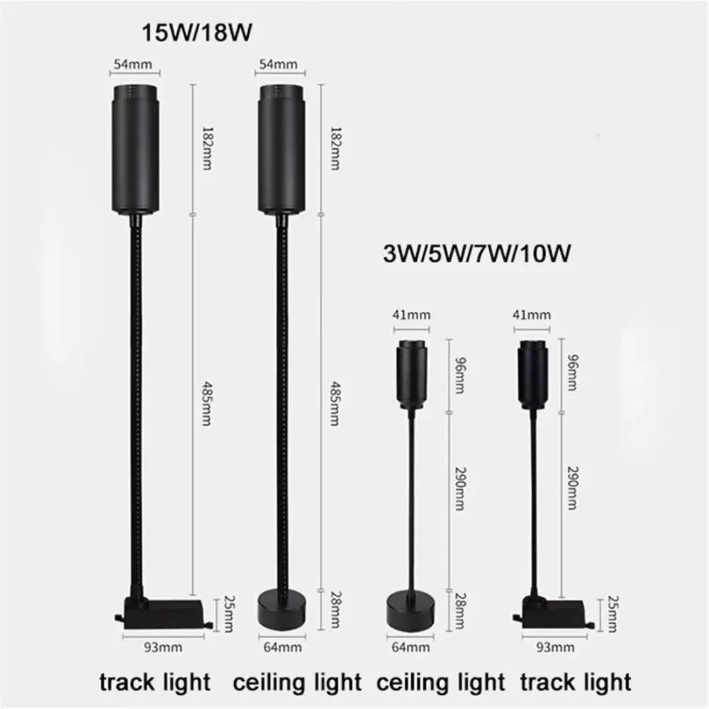 Matte black adjustable beam track light for store task lighting