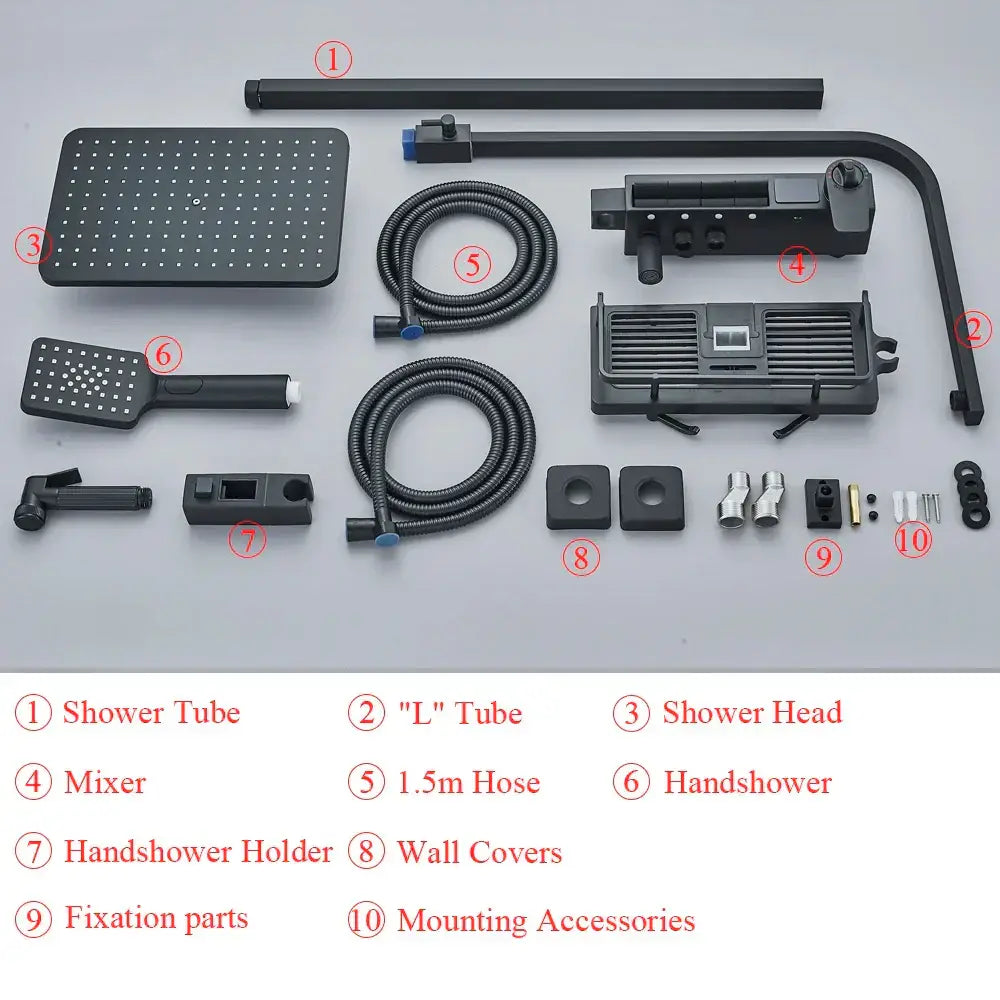 Matte black decorbites digital display shower faucet set bathroom