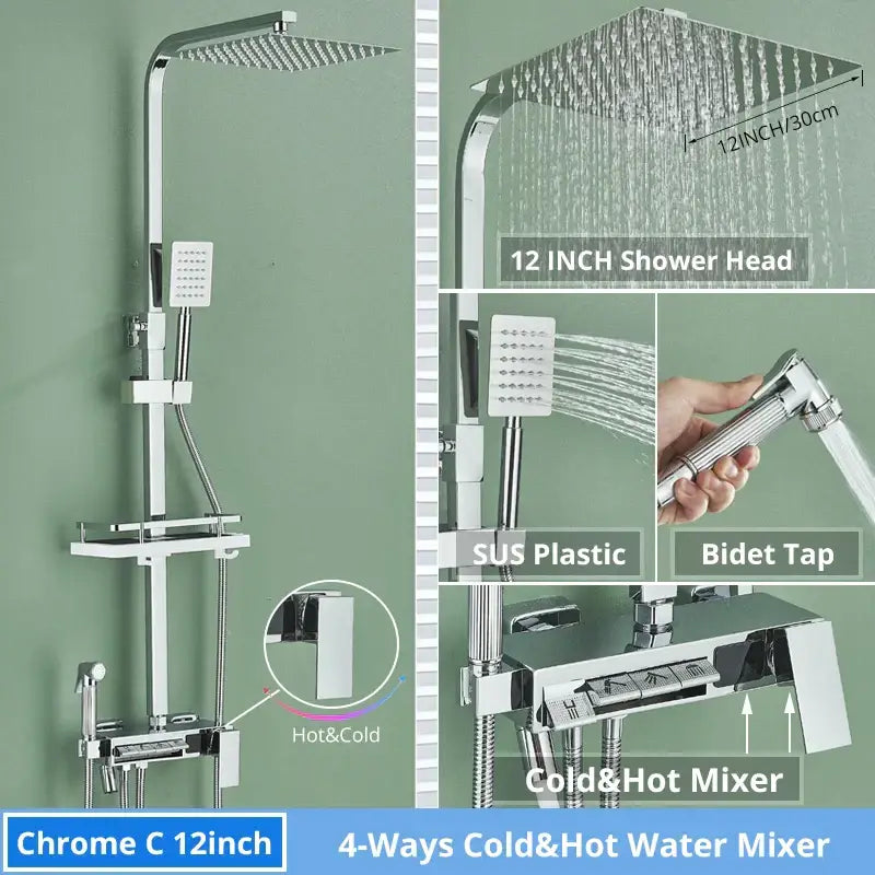 Matte black decorbites digital display shower faucet set bathroom
